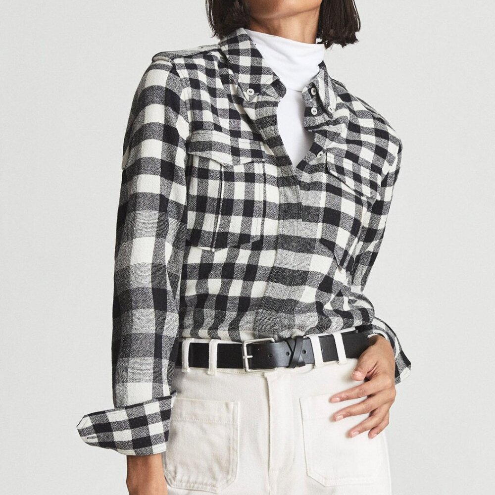 Reiss Lou Plaid Long Sleeve Button Front Shirt